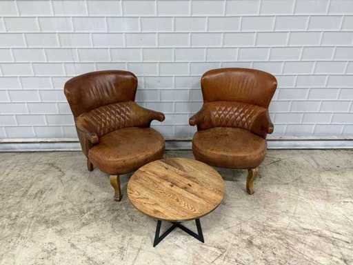 LifeStyle home Collection - Buffelleer Fauteuil met bijzettafel (2x)