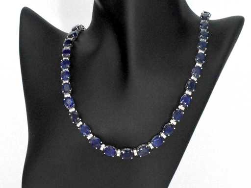 Tennis necklace with sapphires and natural diamonds