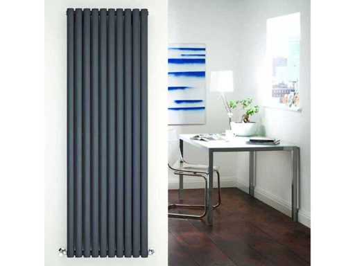 Design Radiateur Ovale Double 1800x354mm 12 tubes 12 Watts Noir mat