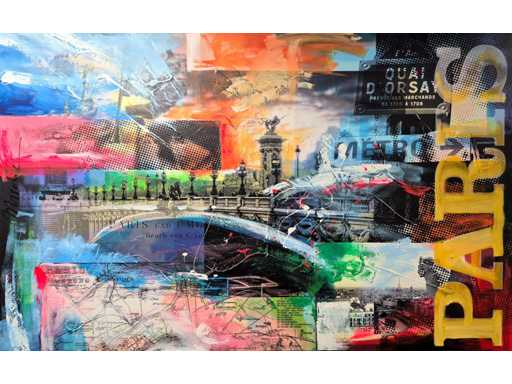 Mixed media/acryl op doek Mischa ‘Paris’