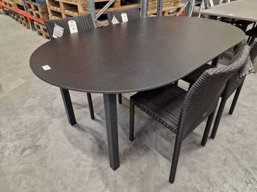 Jati-Kebon Alu Tuintafel Ovaal 190 x 110cm + HPL Blad Zwart