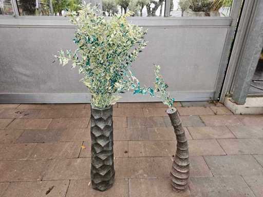 Exclusieve set van 2 glasvezelvazen inclusief kunstbloemen - Modern ontwerp