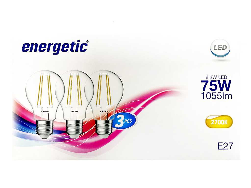 Energetic - standaard e27 7,8w helder 3-pack (200x)
