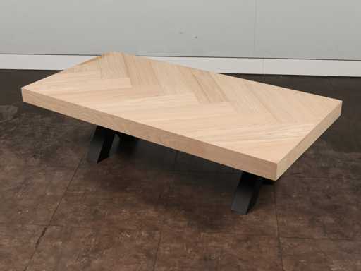 Couchtisch-Eichen-Fischgrät-Oberfläche 140 x 70 cm