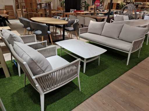 Ensemble salon Azur Alu Elba White Matt avec coussins en oléfines Sable - Sable à corde