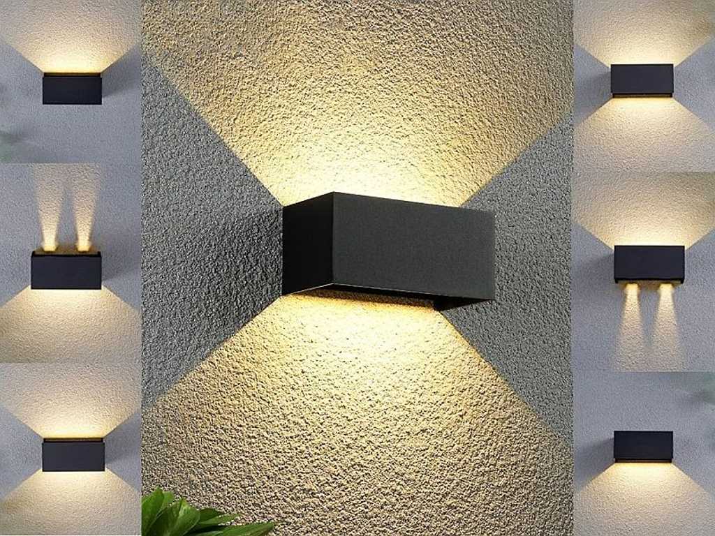 6 x 12W LED Sable Noir Applique Murale Rectangulaire Double Duo Lumière Réglable Étanche