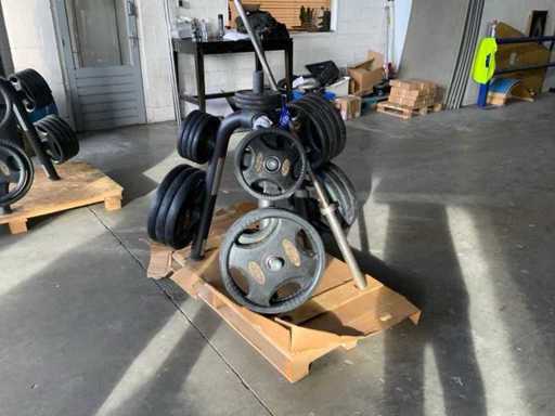 Disques Lifemaxx 50mm avec rack 8x20kg ; 4x10kg ; Multi-sport 4x5kg, 6x2,5kg