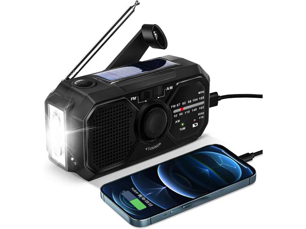 4 Zwarte noodradio's met 2500 mAh batterij en SOS alarm