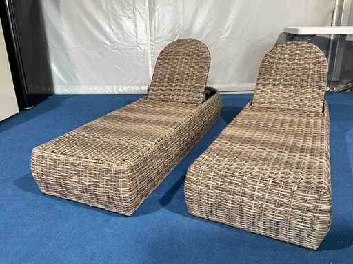 Adjustable sunbed Wicker 2 pieces Brown