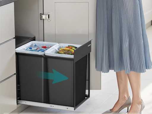 Poubelle de Tri Sélectif, Poubelle de Cuisine Extractible Coulissante, 2 Seaux de 20 L (x2)