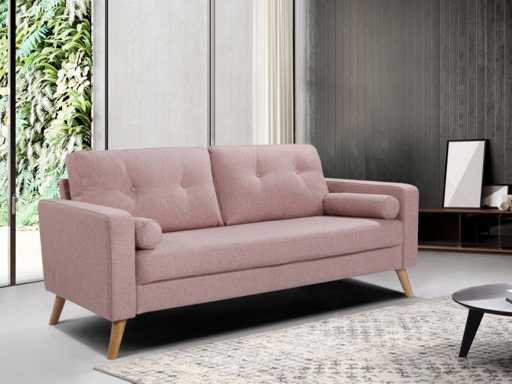 2-zitsbank in stof met woleffect en terries - Roze