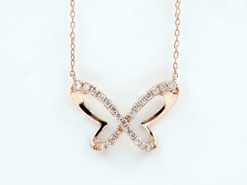 Collier en or rose 18 carats avec pendentif avec diamants naturels