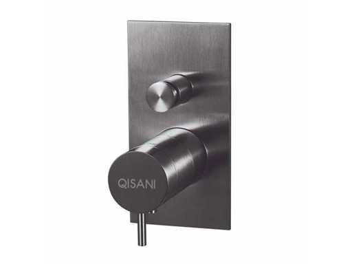 Qisani - Flow - Thermostatische inbouwkraan 2-weg vierkant afbouwdeel - Gun Metal