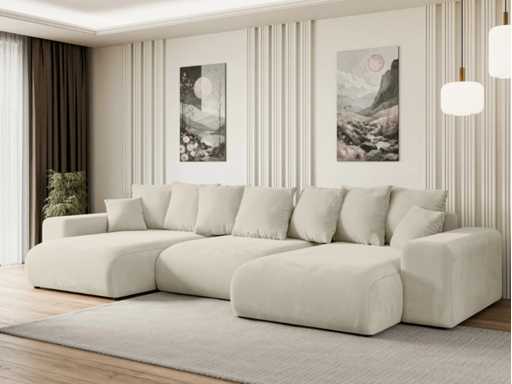 Panoramische/convertible hoekbank - beige fluweel 