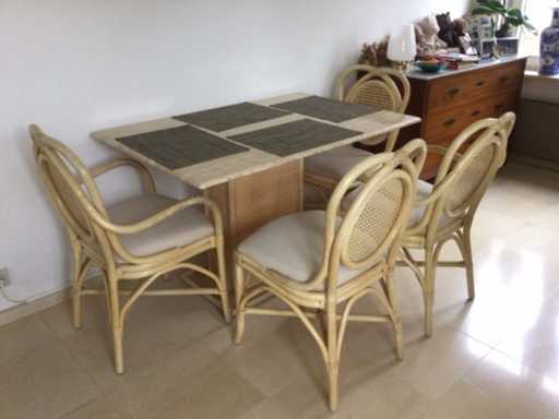 Rotan Eetkamertafel + stoelen