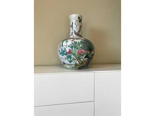 Un enorme vaso a sfera cinese con uccelli. 38cm di diametro! Impresso. 