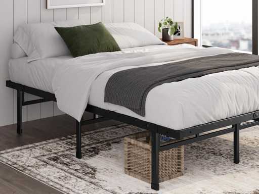 Bed 90 x 190 cm - 36 cm Height with Storage Under Bed - Metal Platform Bed - Black