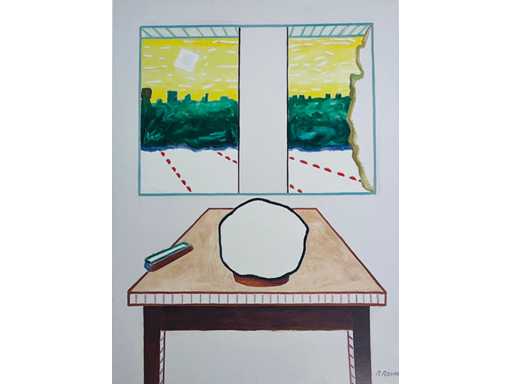 Roger Raveel - een leegte aan een venster met een verticale aanwezigheid - offset