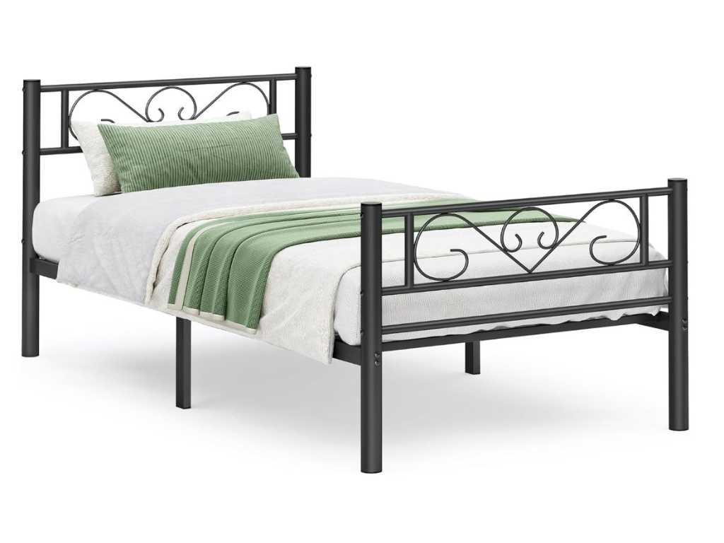 MIRA Home - Bed frame - Eenpersoonsbed 90x200 - Modern Design - Metaal - Zwart