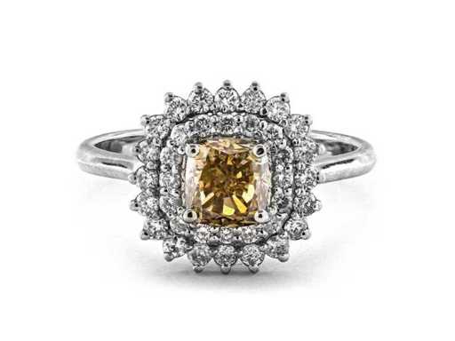 Anneau de luxe Diamand naturel brun fantaisie jaune verdâtre 1,50 carat