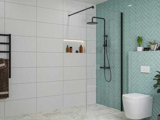 Fortifura Galeria Walk-in-Dusche 90x200 cm Klarglasprofil Schwarz