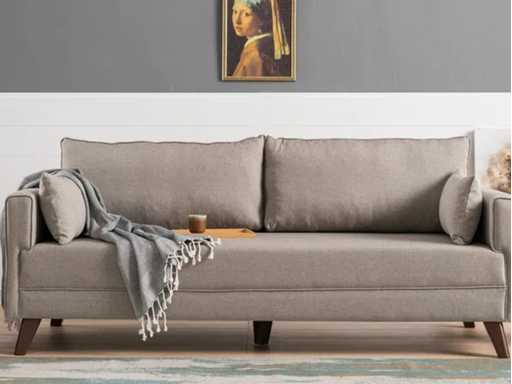 3-zits houten en spaanplaat bank 208 cm met crèmekleurige afwerking