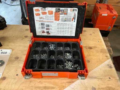Surtido DIN 7985 y 934 tornillos en caja de plástico naranja Módulo Systra