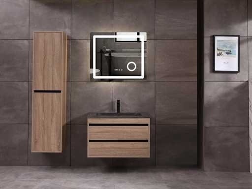 Mawialux Meuble de salle de bain 1 personne 80cm chêne brun avec penderie