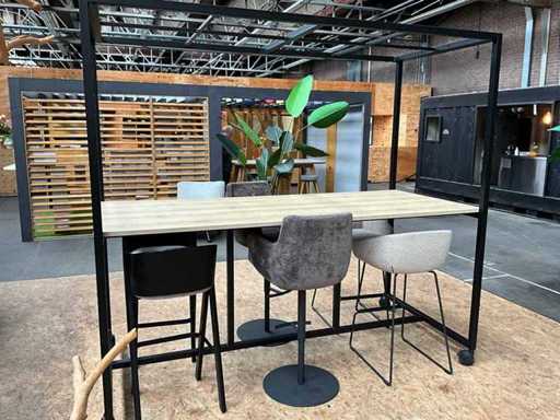 Verrijdbare Bartafel v.v 6 barkrukken 240x210x110cm 