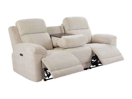 Elektrische 3-zits relaxbank met beige heide stoffen plank