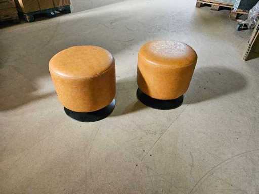 2x Cognac simili pouf en cuir 40 cm Ø