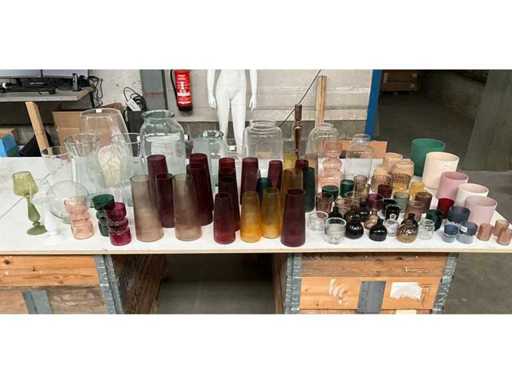 Mix kavel diverse glaswerk o.a. vazen, waxinelichthouders & plantpotten