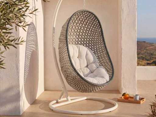 Garden hanging armchair in woven resin and white metal - Khaki green