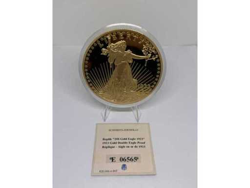 Medaglia placcata oro "20$ Gold Eagle 1933", USA, 2012, diametro 70 mm