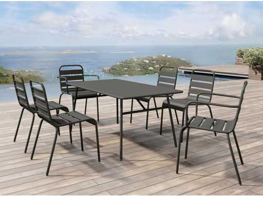 Set of 2 stackable metal garden armchairs - Charcoal grey 