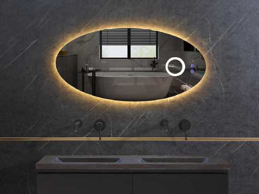 Miroir de salle de bain LED - Horizontal ou vertical - Etty - Différentes tailles