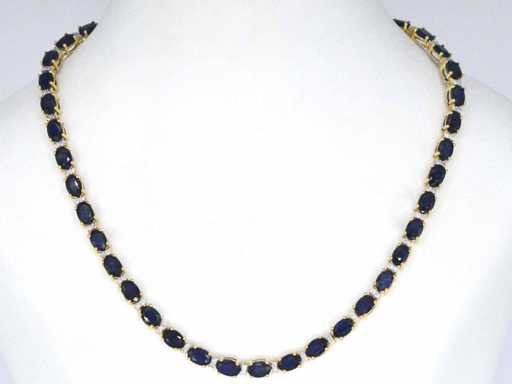 Naszyjnik z żółtego złota z diamentami i szafirem