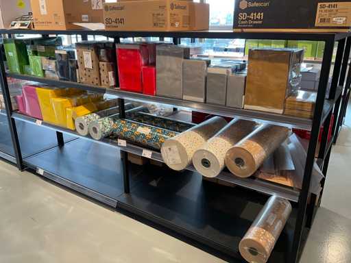 Batch of gift wrapping materials.