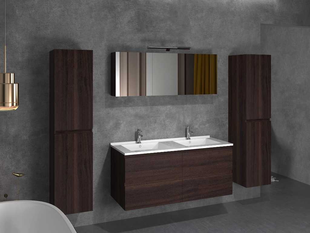 Mobilier de salle de bain 2 personnes 120 cm décor bois foncé - Robinetterie incluse