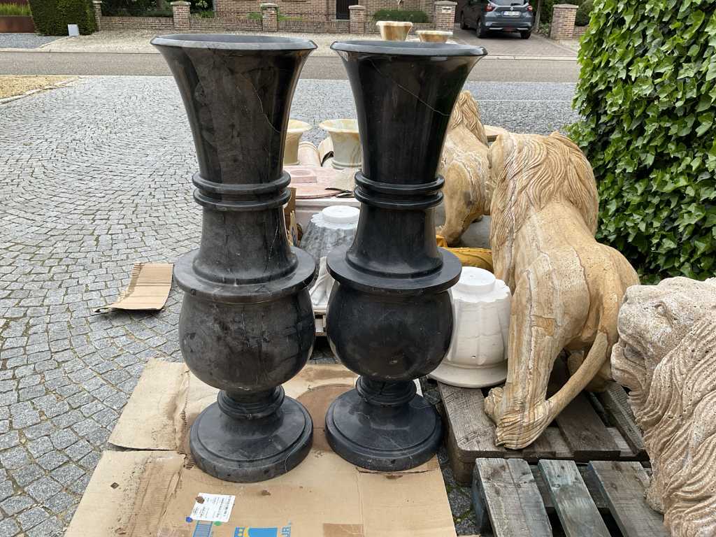 2 antique vases black marble