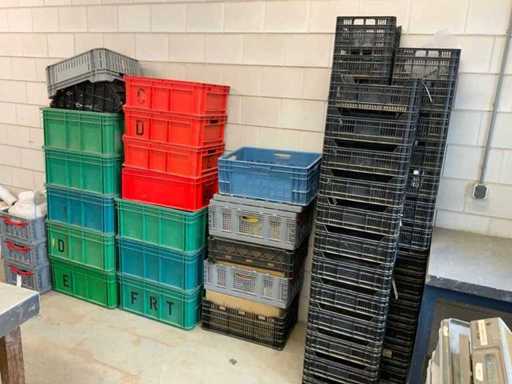 Batch of plastic crates including various contents