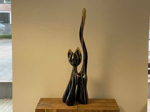 Cat / Kat met lange staart H100cm Zwart Trash Goud