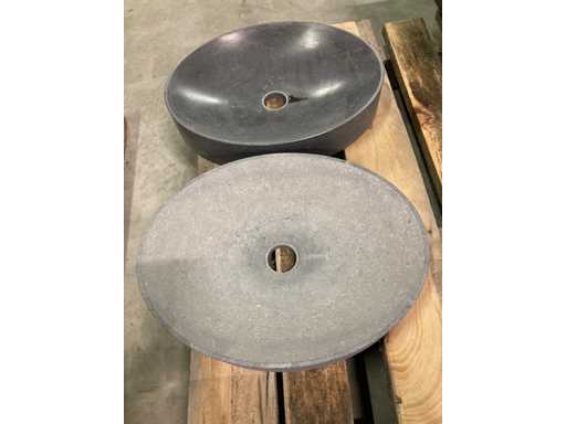 Lavandino solido 2x in ellittica in calcare blu belga