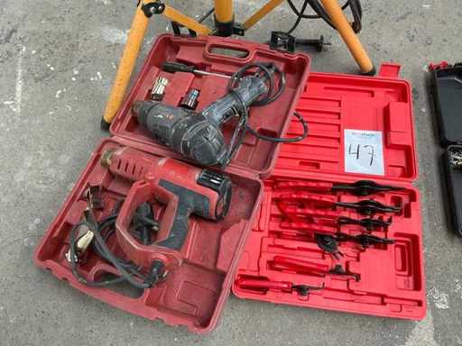 Lumière de chantier, pince à segerring et 2 pistolets à air chaud
