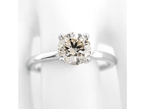 14 krt. Anello in oro bianco con diamante 1,03 crt. Naturale