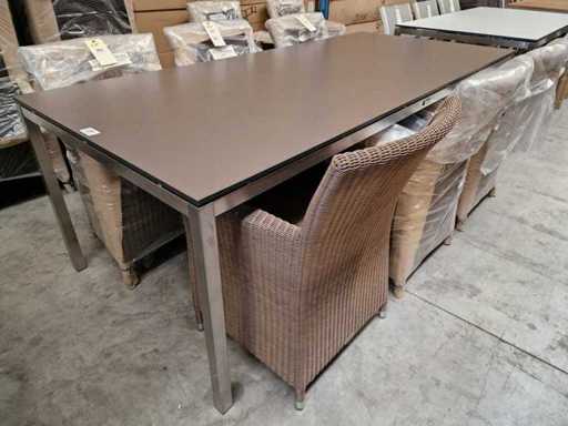 Jati-Kebon Inox Garden Table Martinique 220 x 100cm + HPL Taupe 1cm d’épaisseur