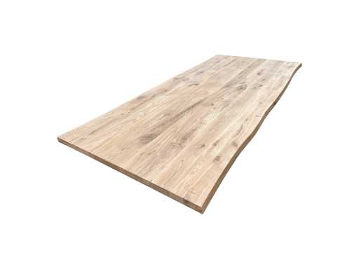 Rustiek eiken tafelblad met boomstamkant 240 cm.