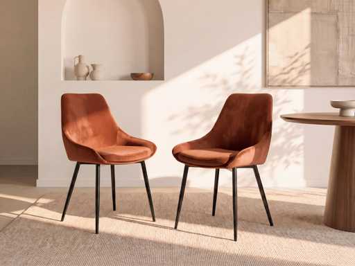 Set van 2 stoelen - fluweel en zwart metaal - Terracotta