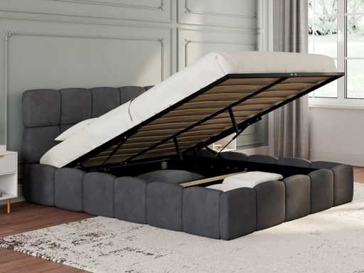 Borstbed 140x190 - grijs fluweel met bedbodem en hoofdeinde