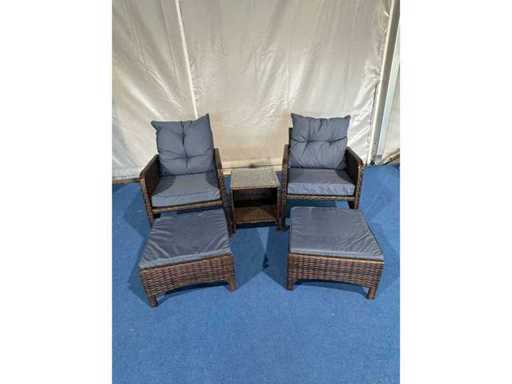 Ensemble de jardin : 2 chaises avec ottoman et table